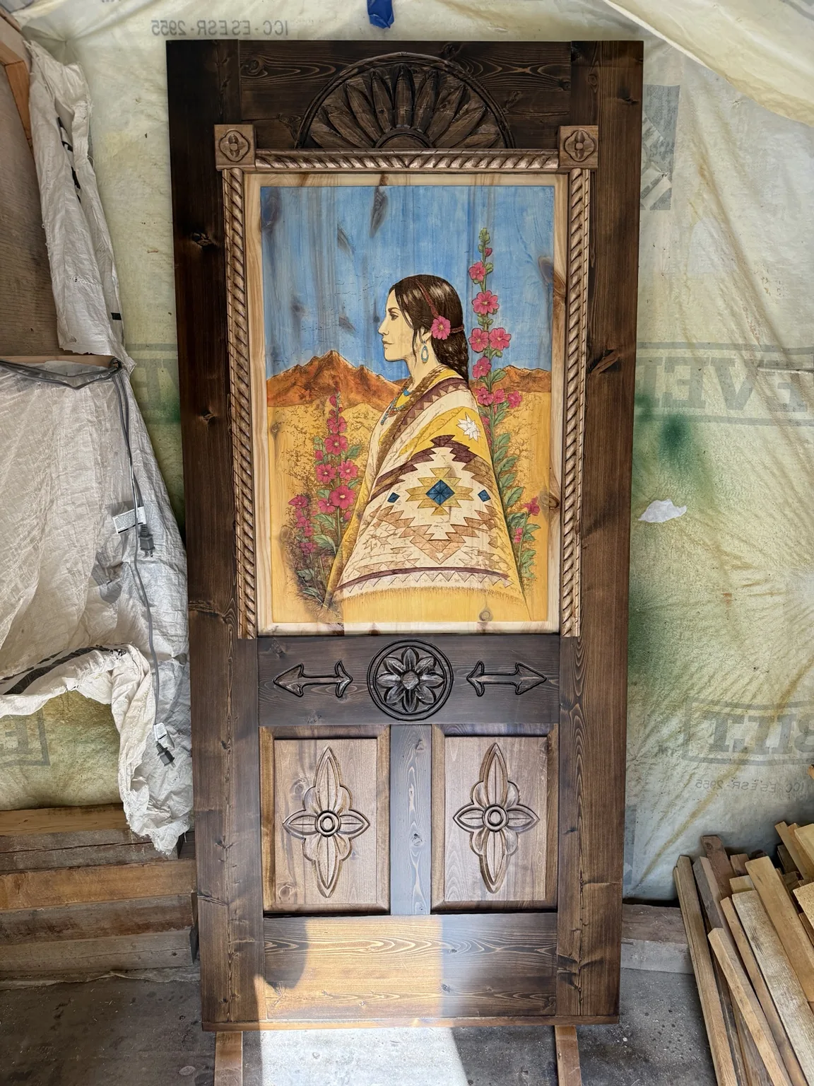 Southwestern carved and painted custom door